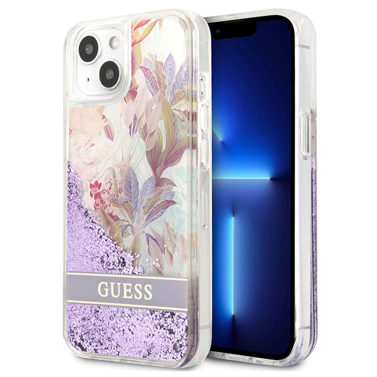 Guess Liquid Glitter Case with Flower Pattern
