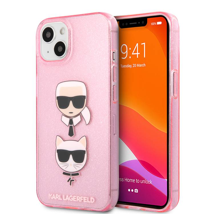 Karl Lagerfeld TPU Full Glitter Case with Embossed Karl & Choupette Head for iPhone 13