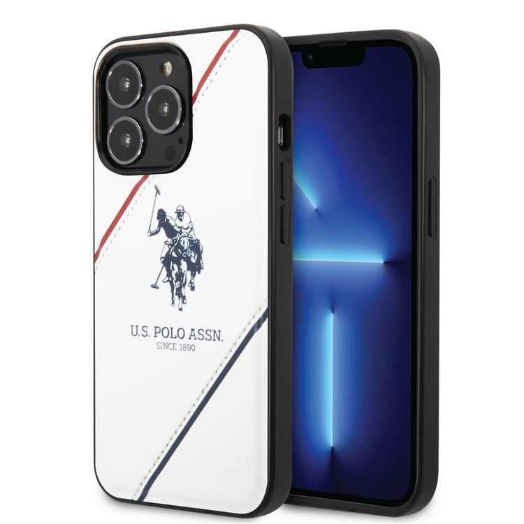 USPA PU Leather Case with Embossed Double Line & Horse Logo for iPhone 14 Pro