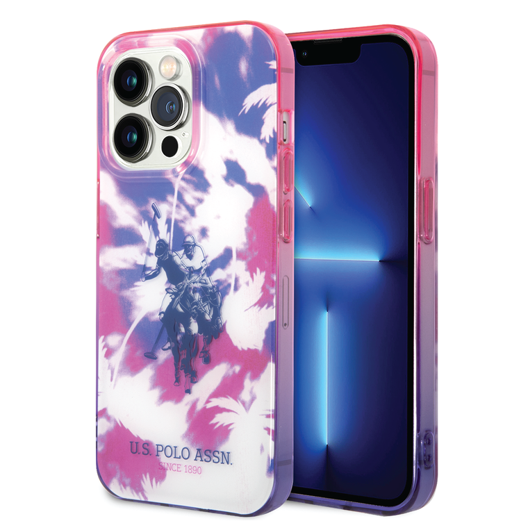 USPA PC/TPU IML Case with Dye Palm Design & Horse Logo For iPhone 14 Pro