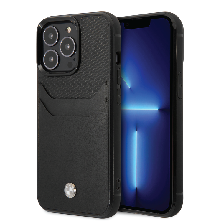 BMW Signature Collection Genuine Leather Case/Card Slot Embossed Pattern for iPhone 14 Pro