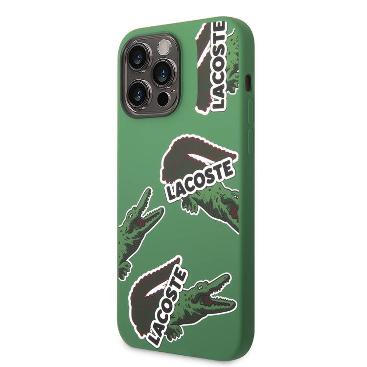 Lacoste HC Liquid Silicone & Microfiber Allover Pattern Case For iPhone 14 Pro Max 